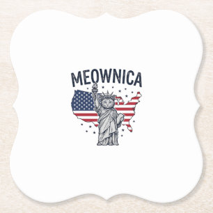 Meownica Patriotic Cat Vintage Vector Design_1 Paper Coaster