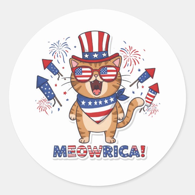 Meowrica! Patriotic Cat Sticker (Front)