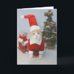 MEOWry Christmas! Holiday Card<br><div class="desc">I finally found Bubba Kitty a little Santa suit.  The funny message on this card is "MEOWry Christmas!"   You can customise.  Hope you get a kick out of it!</div>