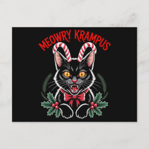 Meowry Krampus Christmas Black Cat Candy Cane Xmas Holiday Postcard