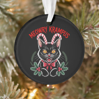 Meowry Krampus Christmas Black Cat Candy Cane Xmas Ornament