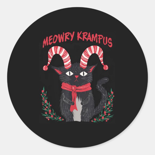 Meowry Krampus Funny Krampus Is Coming To Town Cat Classic Round Sticker (Front)