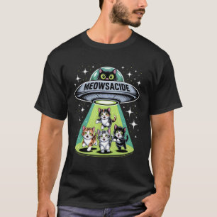 Meowsacide Funny UFO Cat Alien Abduction Humour T-Shirt