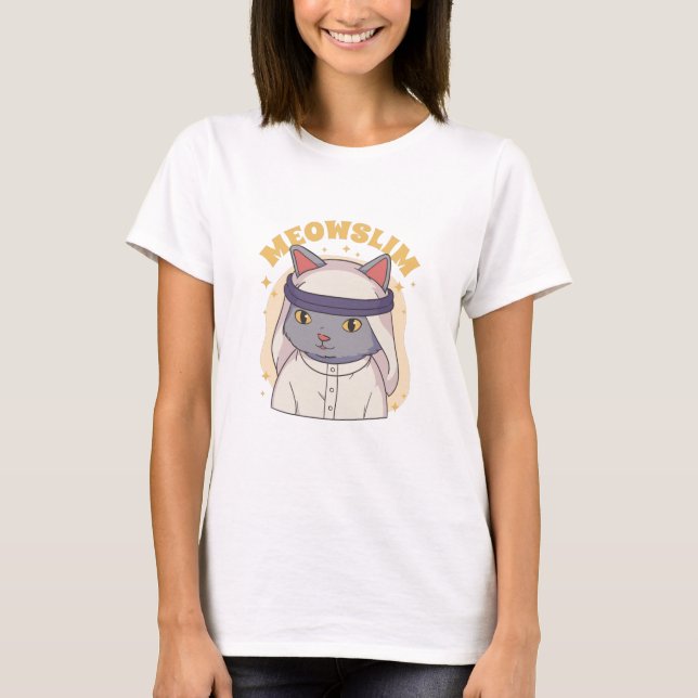 MEOWSLIM MUSLIM CARTOON CAT WEARING ARABIC GARMENT T-Shirt (Front)