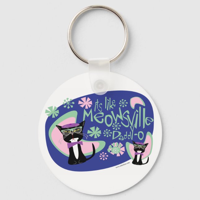 Meowsville Daddy-O Beatnik Kitty Key Ring (Front)