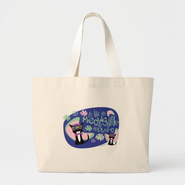 Meowsville Daddy-O Beatnik Kitty Large Tote Bag (Front)