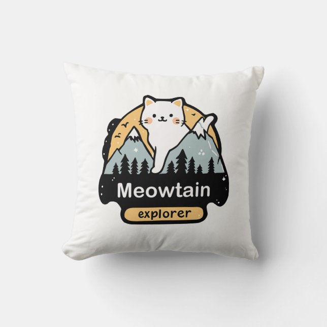 Meowtain Explorer – Cute Cat Adventure Design Cushion (Front)