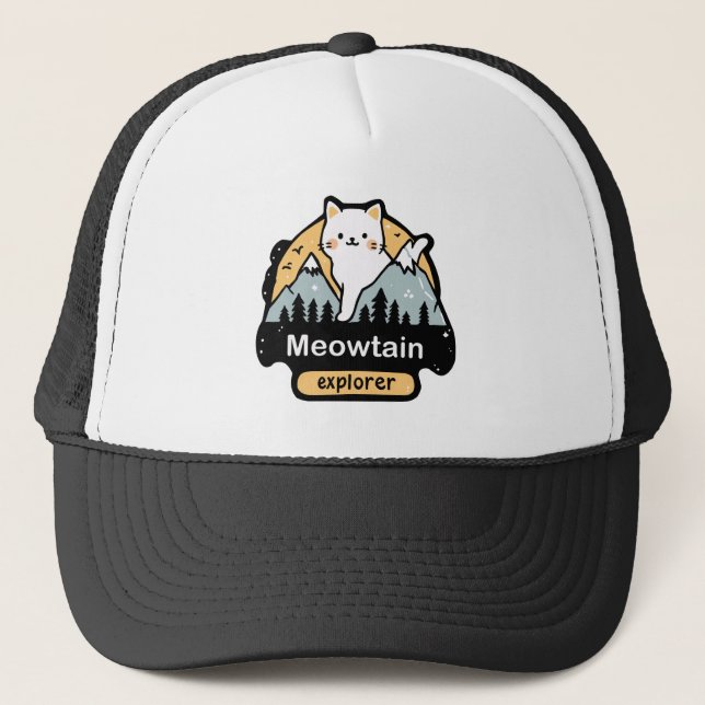 Meowtain Explorer – Cute Cat Adventure Design Trucker Hat (Front)