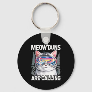 Meowtains are calling funny skiing cat lover humou key ring