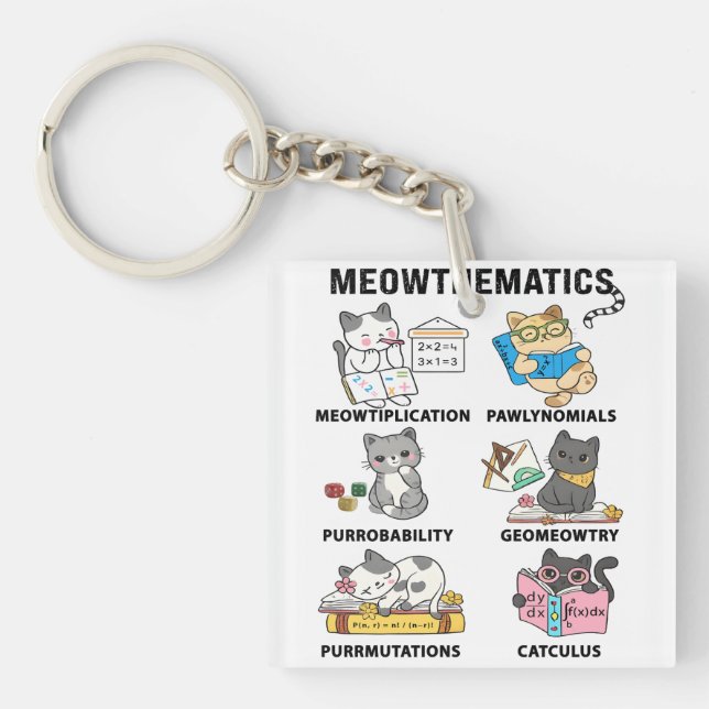 Meowthematics Funny Math Cat Puns For Math Lovers Key Ring (Front)