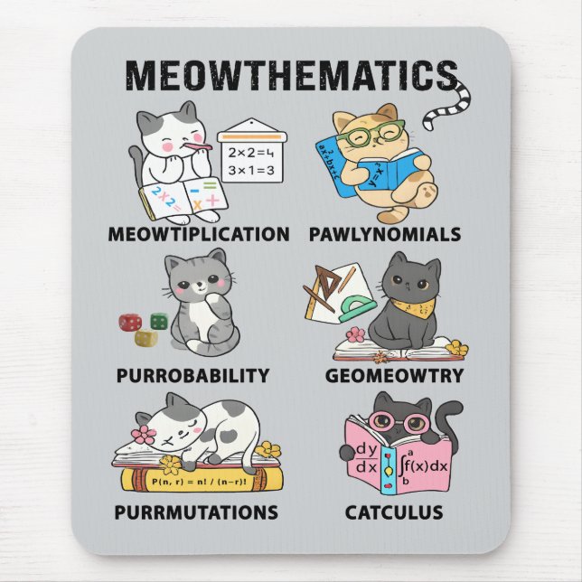 Meowthematics Funny Math Cat Puns For Math Lovers Mouse Pad (Front)
