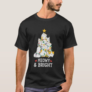 Meowy And Bright Cat Christmas Tree Girls Boys Fun T-Shirt
