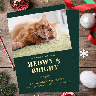 Meowy and Bright Cat Photo Gag Christmas Foil Holiday Card