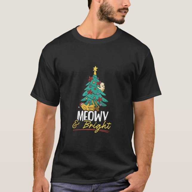 Meowy And Bright Christmas Day Cat Lover Kitty Meo T-Shirt (Front)