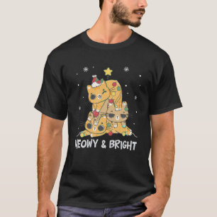 Meowy And Bright Christmas Tree Lights Funny Xmas T-Shirt