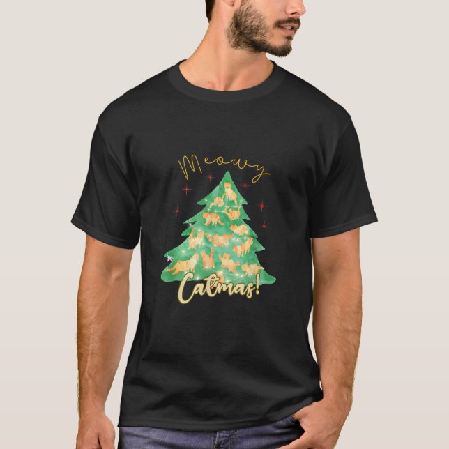 Meowy And Bright Christmas Tree Lights Xmas Cats W T-Shirt (Front)