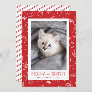 Meowy and Bright   Red   Pet Photo Holiday Card