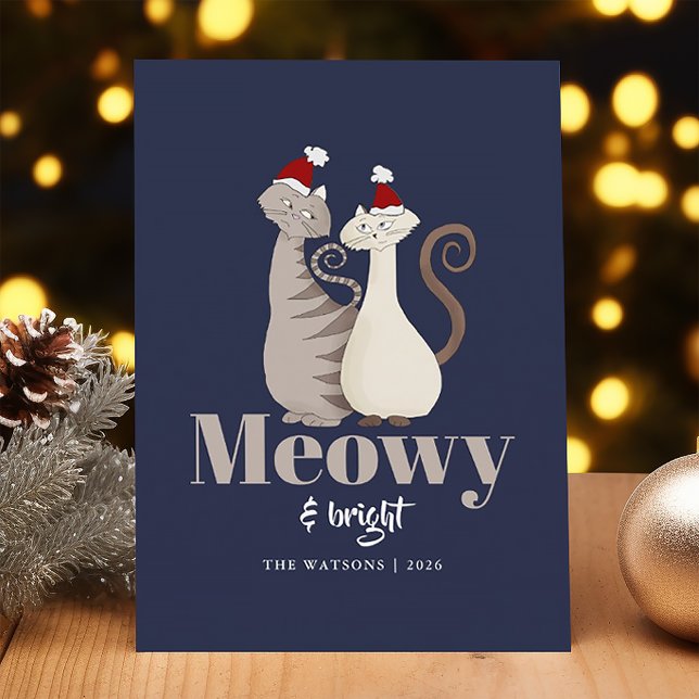Meowy and Bright Two Cats Christmas Holiday Card (Creator Uploaded)