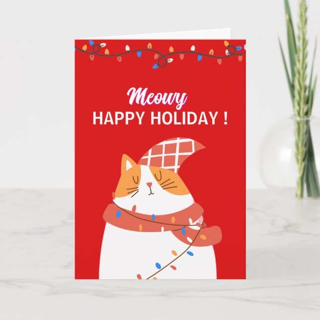 Meowy and Funny Black Cat Christmas Holiday Card (Front)