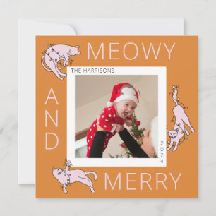 Meowy and Merry Colourful Cat Christmas Light Holiday Card