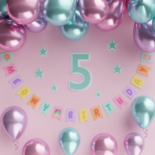 Meowy Birthday Cute Rainbow Cats Bunting