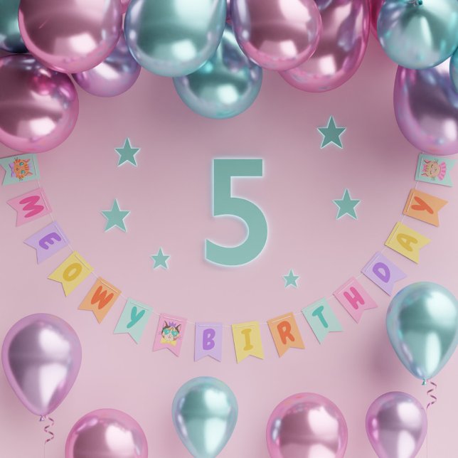 Meowy Birthday Cute Rainbow Cats Bunting (Meowy Birthday Cute Rainbow Cats Bunting Flags)