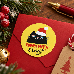 Meowy & Bright Funny Black Cat Christmas Sticker