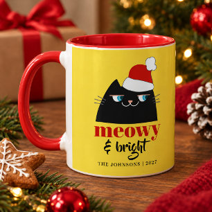 Meowy & Bright Personalised Black Cat Christmas Mug