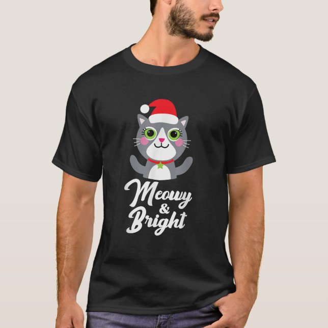 Meowy Bright Santa Kitten Funny Merry Catmas Cat  T-Shirt (Front)