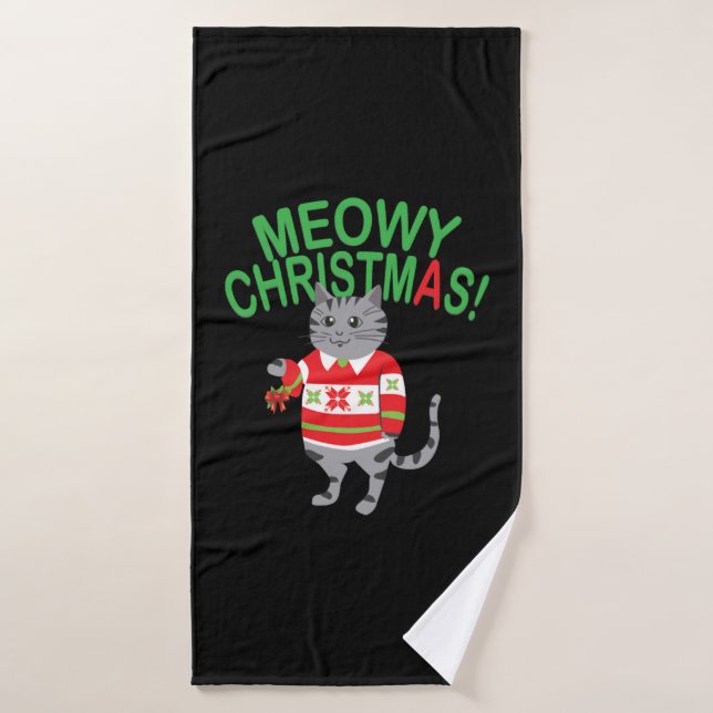 Meowy Cat Christmas Bath Towel (Bath Towel)