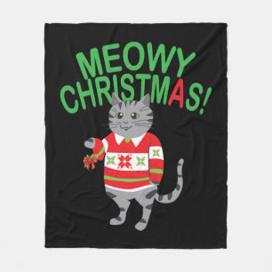 Meowy Cat Christmas Fleece Blanket