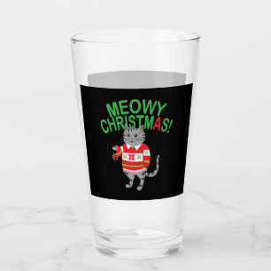 Meowy Cat Christmas Glass