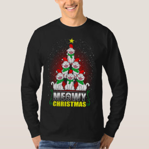 Meowy Cat Christmas Tree Lights Funny Kitten X-Mas T-Shirt