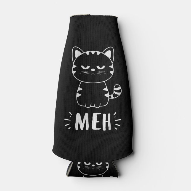 Meowy Cat Lovers Women Girls Meh Cat - Funny Cat Bottle Cooler (Front)