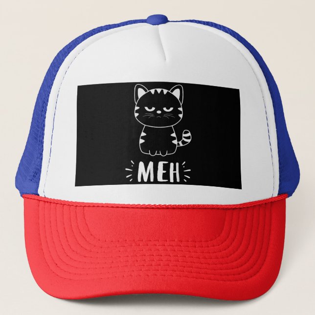 Meowy Cat Lovers Women Girls Meh Cat - Funny Cat Trucker Hat (Front)