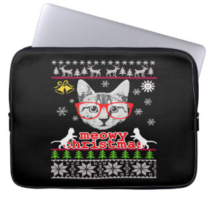 Meowy Cat Ugly Christmas Sweater Funny Cat Xmas Laptop Sleeve