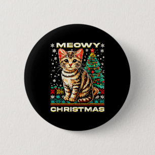 Meowy Cat Ugly Christmas Sweater Shirt 6 Cm Round Badge