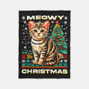 Meowy Cat Ugly Christmas Sweater Shirt Fleece Blanket