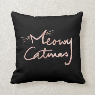 Meowy Catmas Black and Rose Gold Cat Christmas Cushion