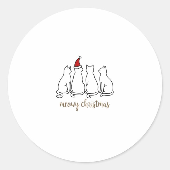 Meowy Catmas Cat Christmas Cute Kitten Cats Santa  Classic Round Sticker (Front)
