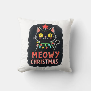 Meowy Catmas Cat Christmas Cute Kitten Cats Santa  Cushion