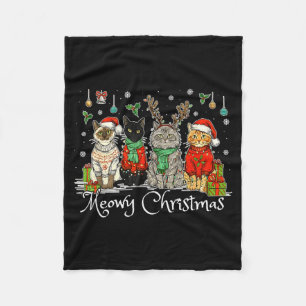 Meowy Catmas Cat Christmas Cute Kitten Cats Santa  Fleece Blanket
