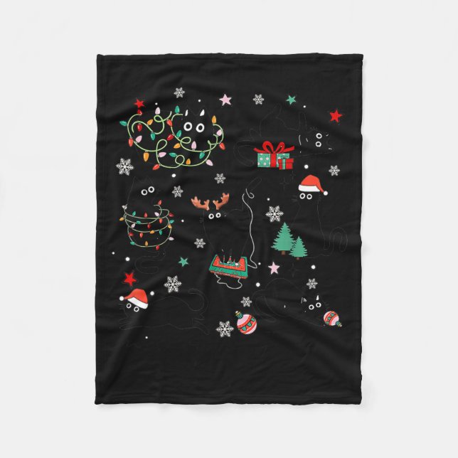 Meowy Catmas Cat Christmas Cute Kitten Cats Santa  Fleece Blanket (Front)