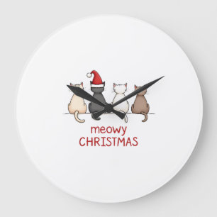 Meowy Catmas Cat Christmas Cute Kitten Cats Santa Large Clock