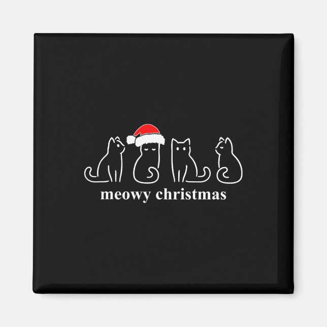 Meowy Catmas Cat Christmas Cute Kitten Cats Santa  Magnet (Front)