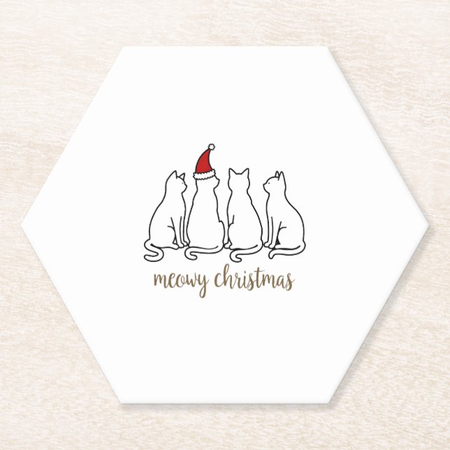 Meowy Catmas Cat Christmas Cute Kitten Cats Santa  Paper Coaster (Front)