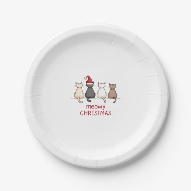 Meowy Catmas Cat Christmas Cute Kitten Cats Santa  Paper Plate (Front)