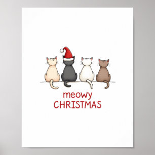 Meowy Catmas Cat Christmas Cute Kitten Cats Santa Poster