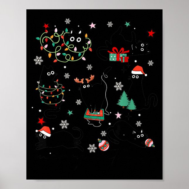 Meowy Catmas Cat Christmas Cute Kitten Cats Santa  Poster (Front)