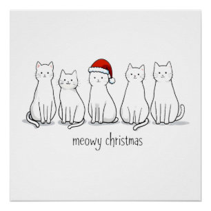 Meowy Catmas Cat Christmas Cute Kitten Cats Santa Poster